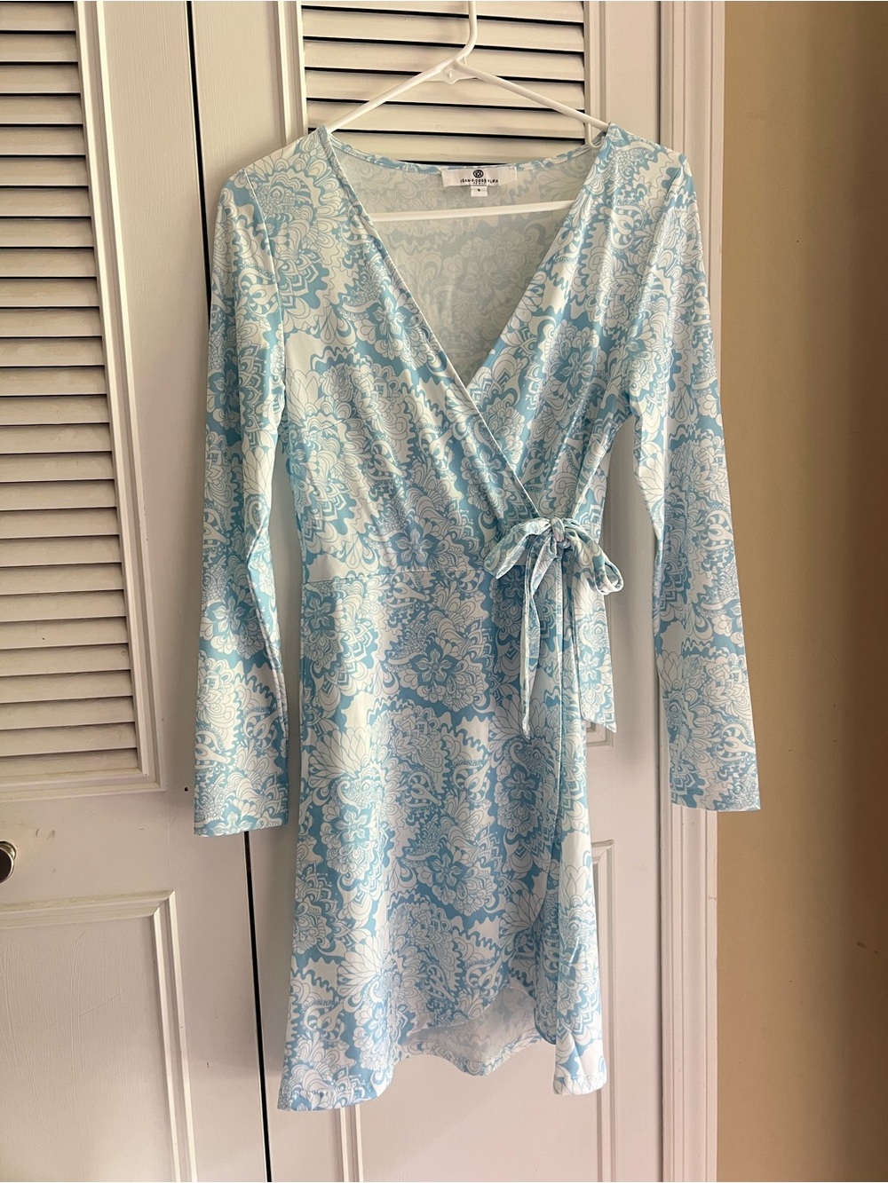 Jean Pierre Klifa Blue & White Floral Wrap Summer Vacation Beach Dress